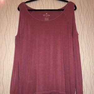 Long Sleeve Purple Open Shoulder Top